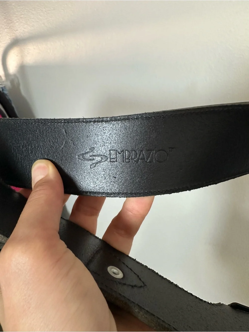 Embrazio Black Leather Wide Belt Removable Pouch Silver Tone Buckle Size S/M